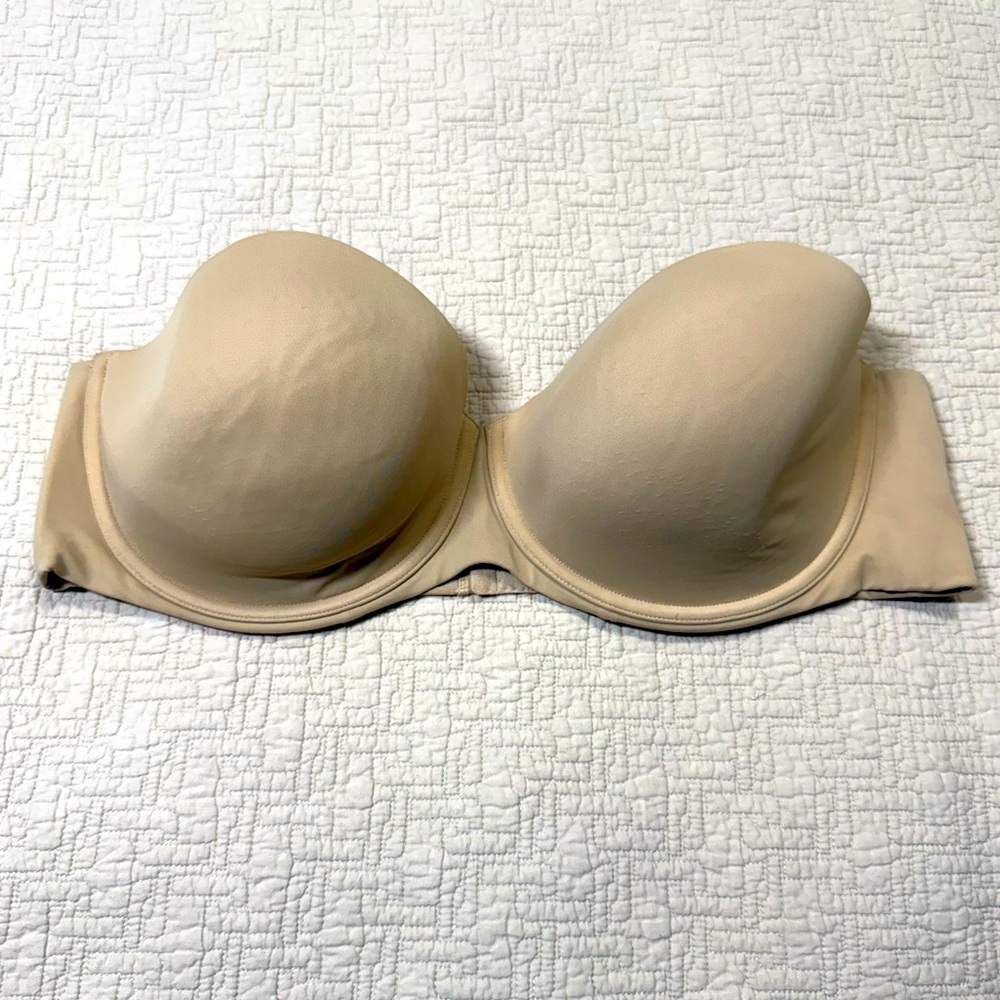 Cacique Tan Lightly Lined Multi-Way Strapless Bra 46D *missing removable straps*